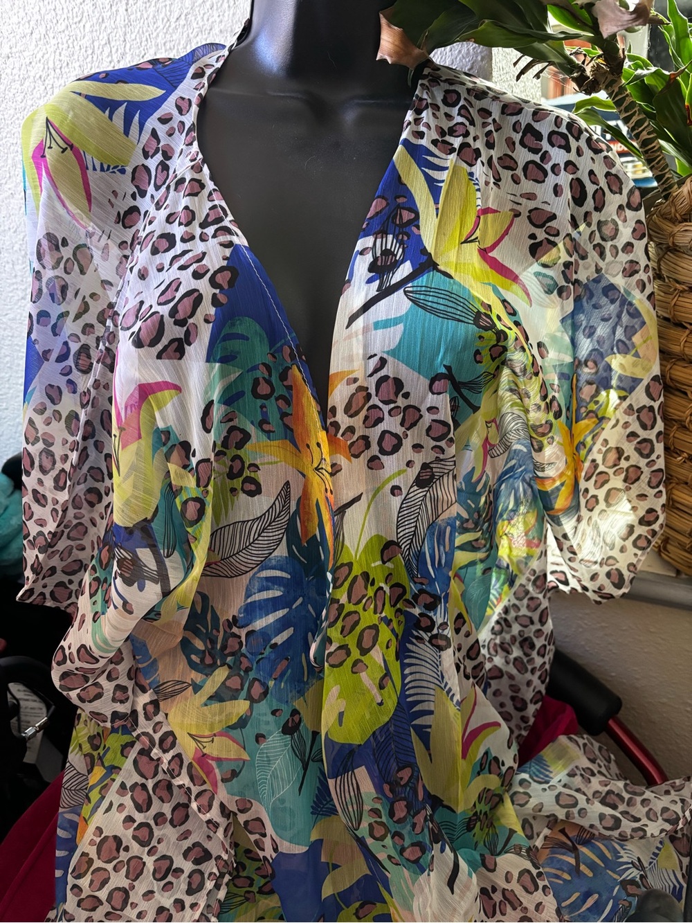 VENUS Kimono Tropical Floral Leopard Sheer Cover-Up